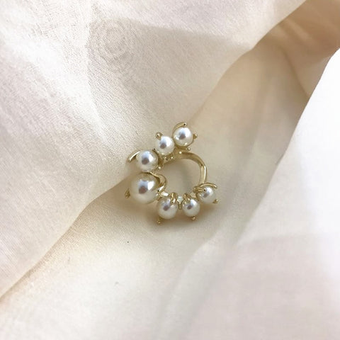 Fashion Gold Color Open Cuff Circle Ring Imitation Pearl Flower Ring
