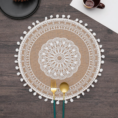 ROUND Cotton and linen Placemat For Dining Table Mat