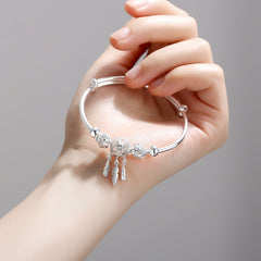 Adjustable Silver Color Dreamcatcher Tassel Feather Round Bead Charm Bracelet