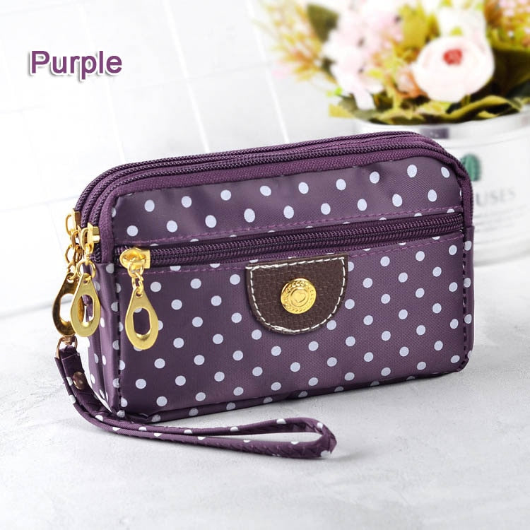 Fashion Women Wallets Small Handbags Canvas Dot Lady Zipper Moneybags