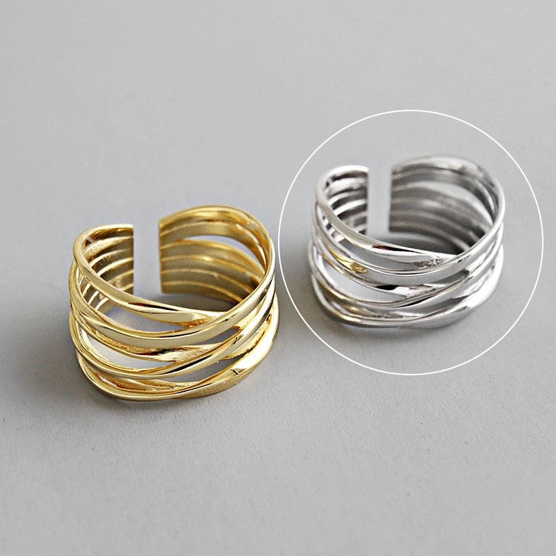 Charming Irregular Chain Geometric Rings Gold Open Rings