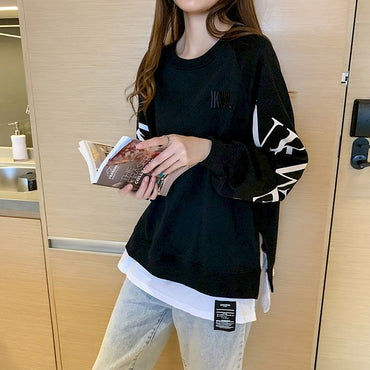 Pullover Women Ins Tide Hem Two-piece Fake Two-piece Blouse