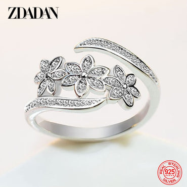 Fashion Adjustable Open CZ Flowers Ring
