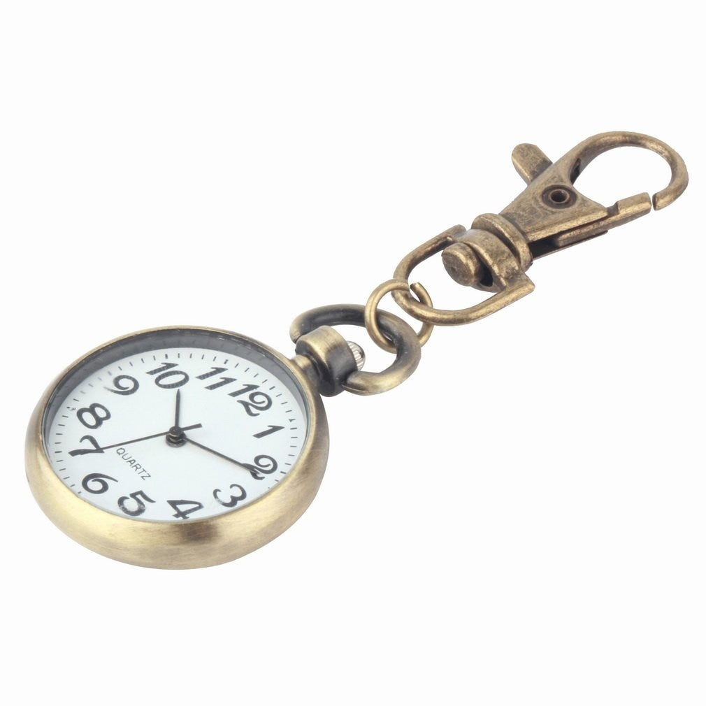 1pcs Retro Bronze Quartz Vintage Pocket Watch Keychain