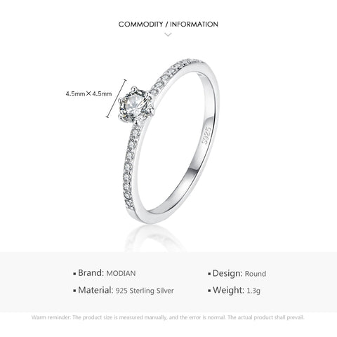 Silver Simple Round Clear CZ Finger Rings Statement Fine Jewelry