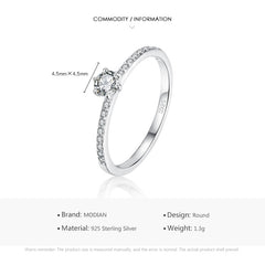 Silver Simple Round Clear CZ Finger Rings Statement Fine Jewelry