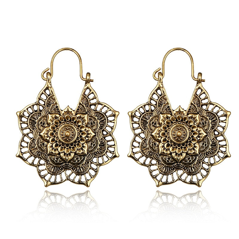 Lotus Skull Mandala Bee Flower Earrings