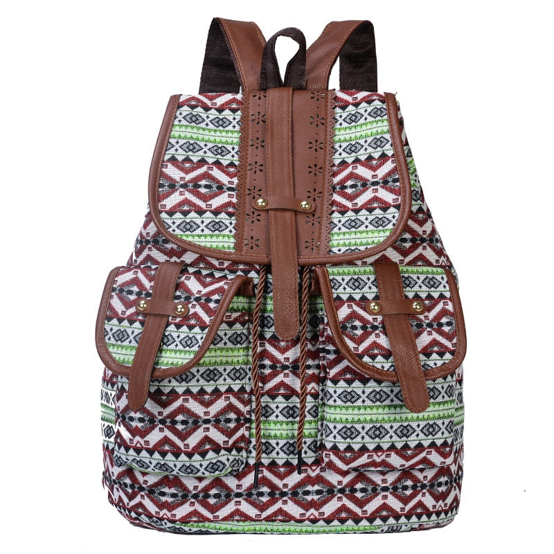 style backpack retro pattern canvas female bag fashion travel drawstring backpack