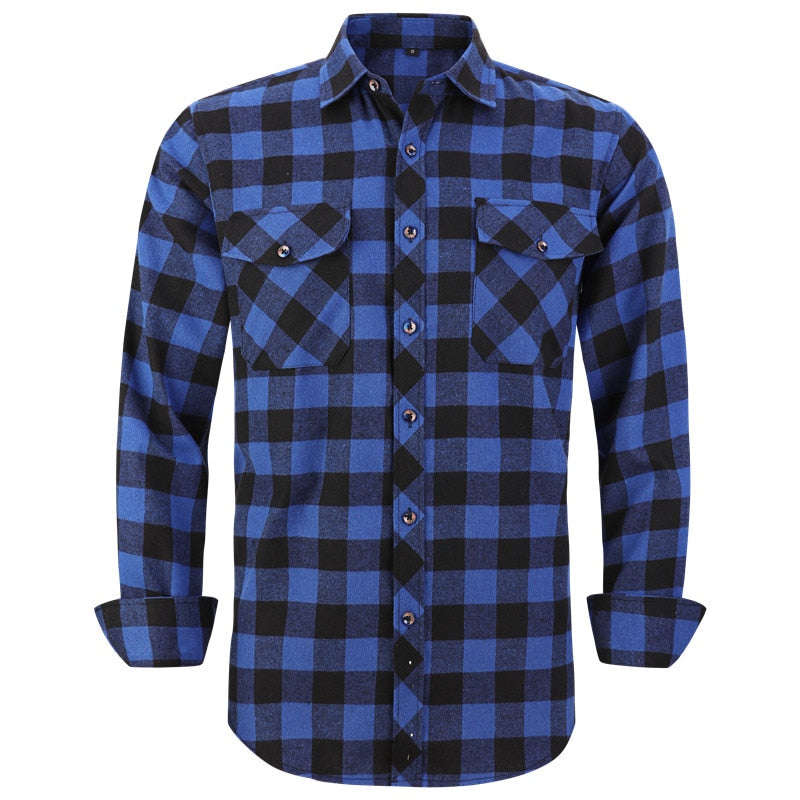 Plaid Flannel Shirt Male Regular Fit Casual Long-Sleeved Shirts