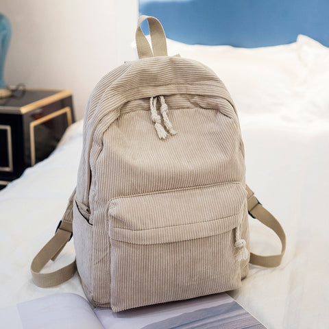 College Style Soft Fabric Backpack School Bag Female Corduroy Design