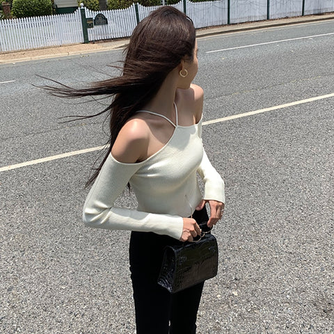 Sweater Mujer Sexy Off Shoulder Slim Knitted Sweaters Long Sleeve