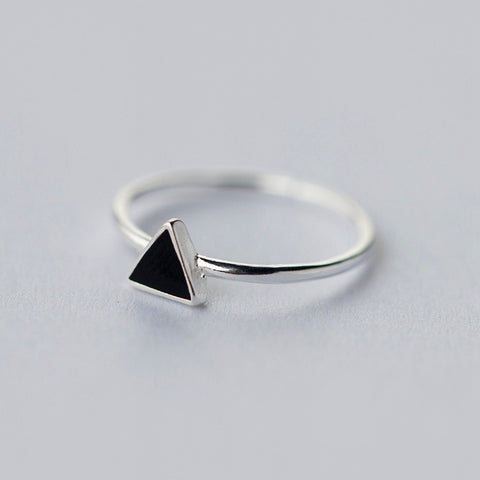 Geometric Black Enamel Triangle OL Adjustable Ring Minimalist