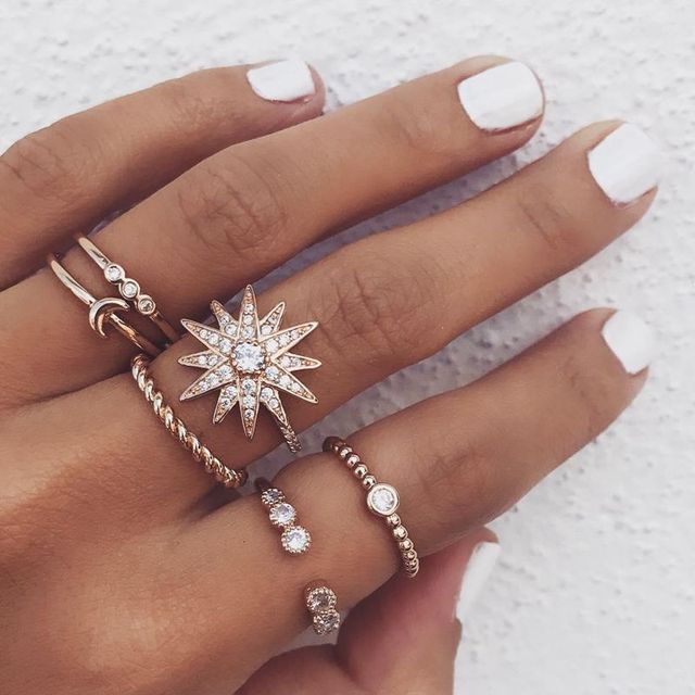 Vintage Boho Crystal Butterfly Rings Set