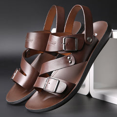 Sandals Solid Color Leather Men Summer Shoes Casual Comfortable