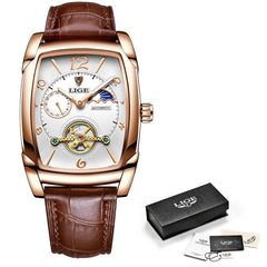 Mens Watches Square Automatic Watch for Men Genuine Leather