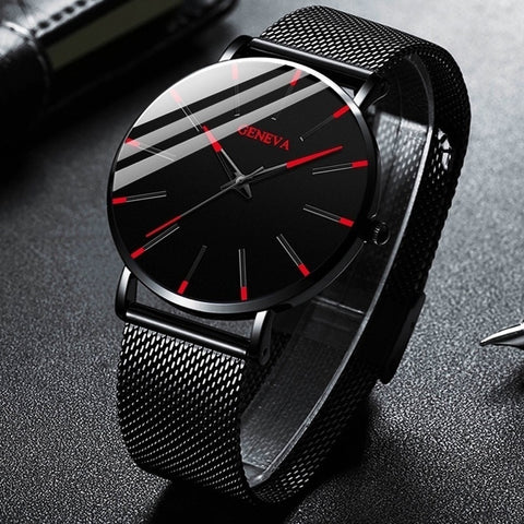 Minimalist Ultra Thin Watches Mens Fashion Stainless Steel Mesh Belt