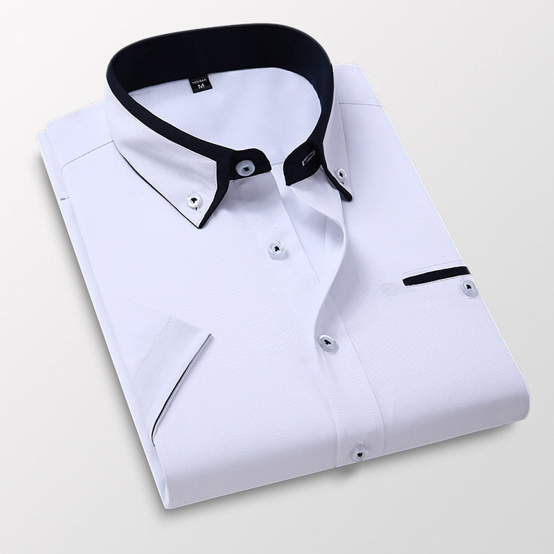 Shirt Men Short Sleeved Slim Shirt