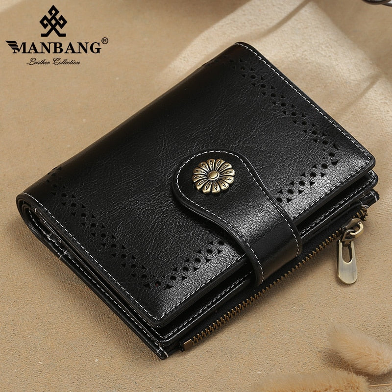 Small Women Wallet Genuine Leather Bifold Purse with ID