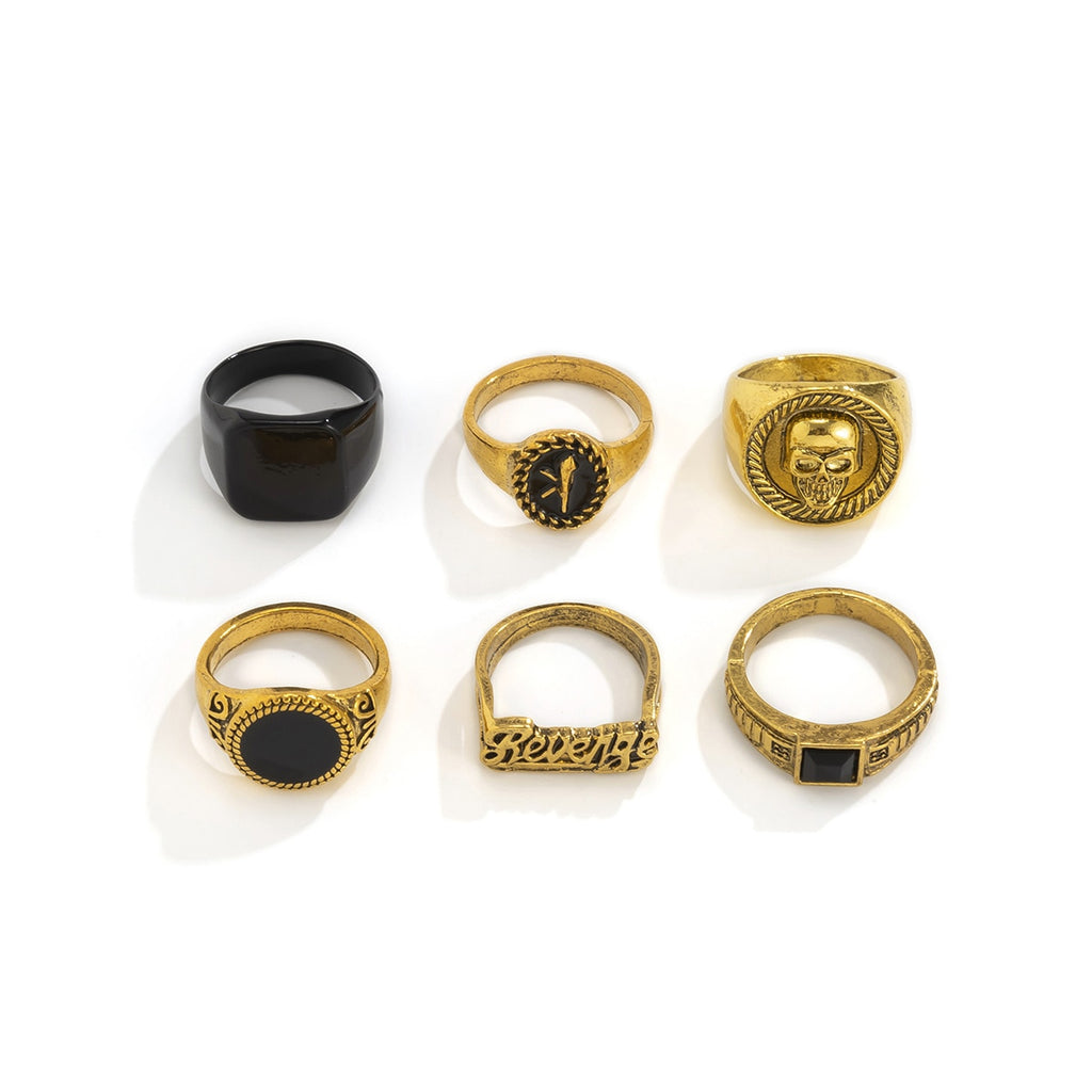 Sindan 6Pcs Vintage Black Stone Rings for Men Gothic