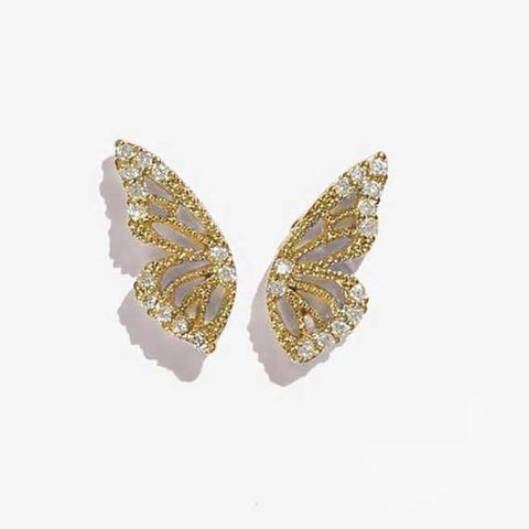 Dainty Cubic Zirconia Crystal Gold Plated Butterfly Wing Stud Earrings