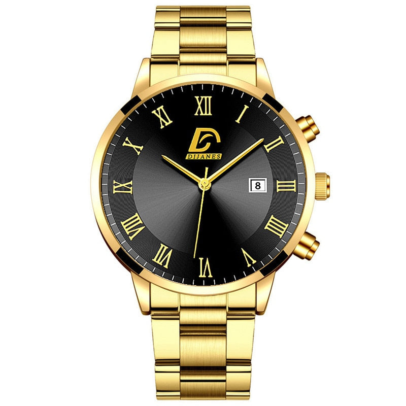 Fashion Mens Gold Stainless Steel Watches Minimalist Quartz Wrist