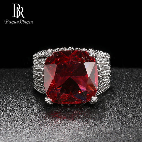 Ruby Ring for Women Geometry Classic Silver Jewelry Large Gemstones