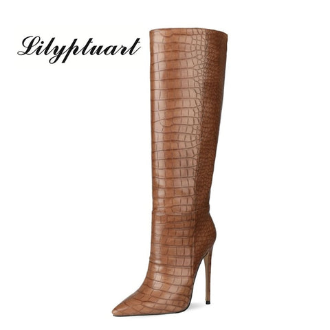 fashion pointed toe stiletto boots pattern sleeve long tube