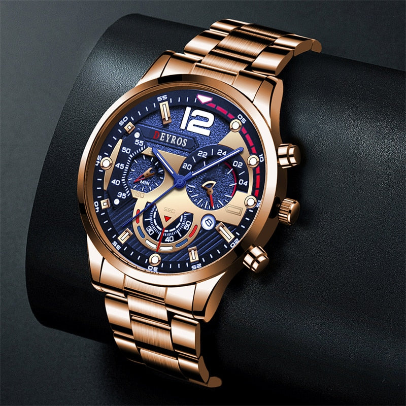 Fashion Mens Watches Luxury Stainless Steel Quartz Wristwatch