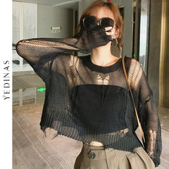 Black Gothic Thin Women Pullover Loose Sweater