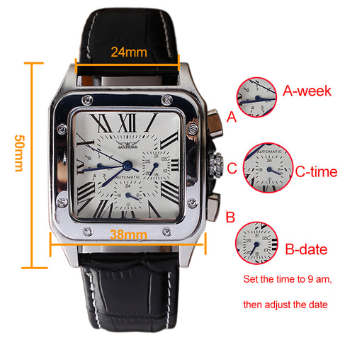 Automatic Mechanical Self-Winding Men Watch Square Case