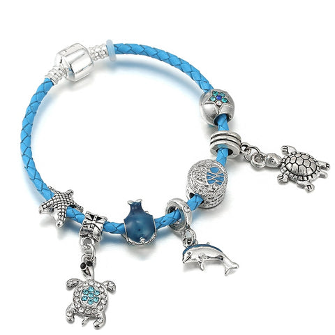 Ocean Collection Blue Turtle Seahorse Narwhal Beaded Dolphin Charm Bracelets