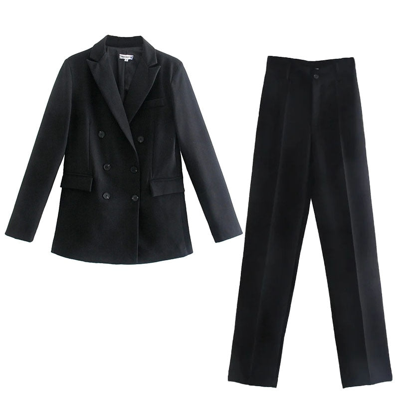 Women Jacket Double Breasted Notched Blazer Office Suit Pantsuit