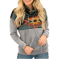 Clothes Women sun Totem Print Ethnic High-neck Hooded Sweater