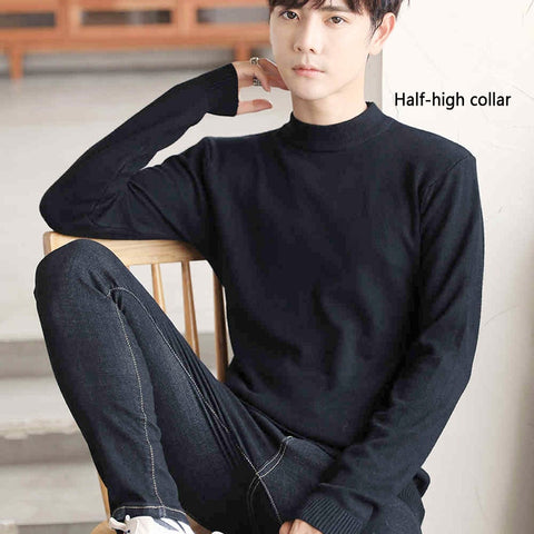 Turtleneck Sweaters Black Sexy Brand Knitted Pullovers Men Solid Color