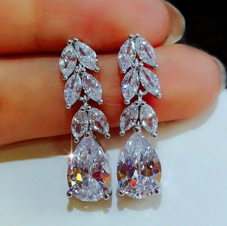 Flower Crystal Temperament Geometric Shiny Zircon Earrings Statement Earrings