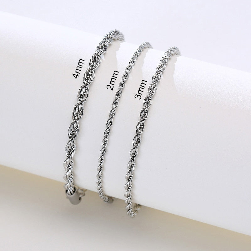 Basic 2/3/4/5mm Stainless Steel Twisted Rope Chain Bracelets