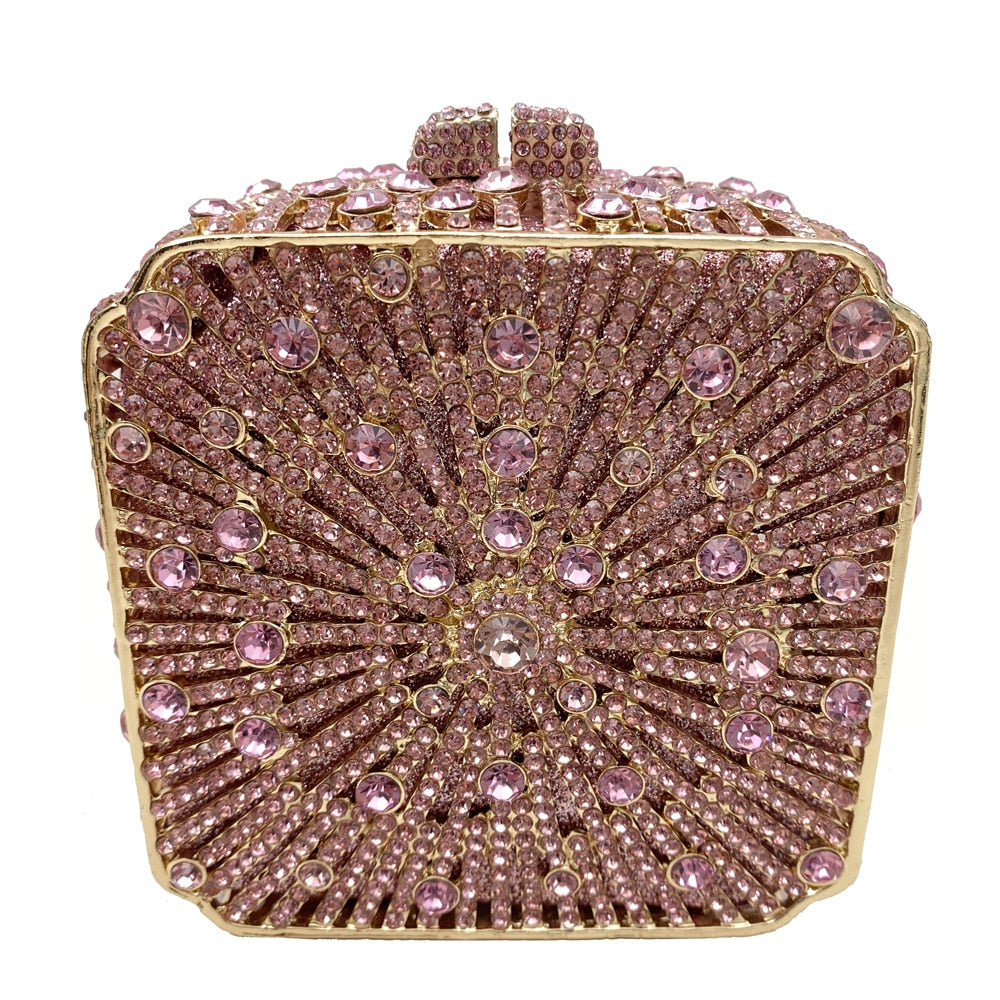 Crystal Women Evening Bag Metal Box Clutch Diamond  Mini Handbags