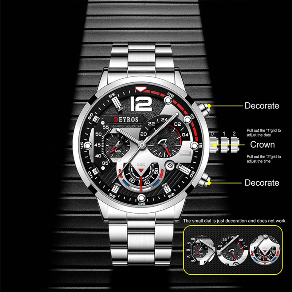 Fashion Mens Watches Luxury Stainless Steel Quartz Wristwatch