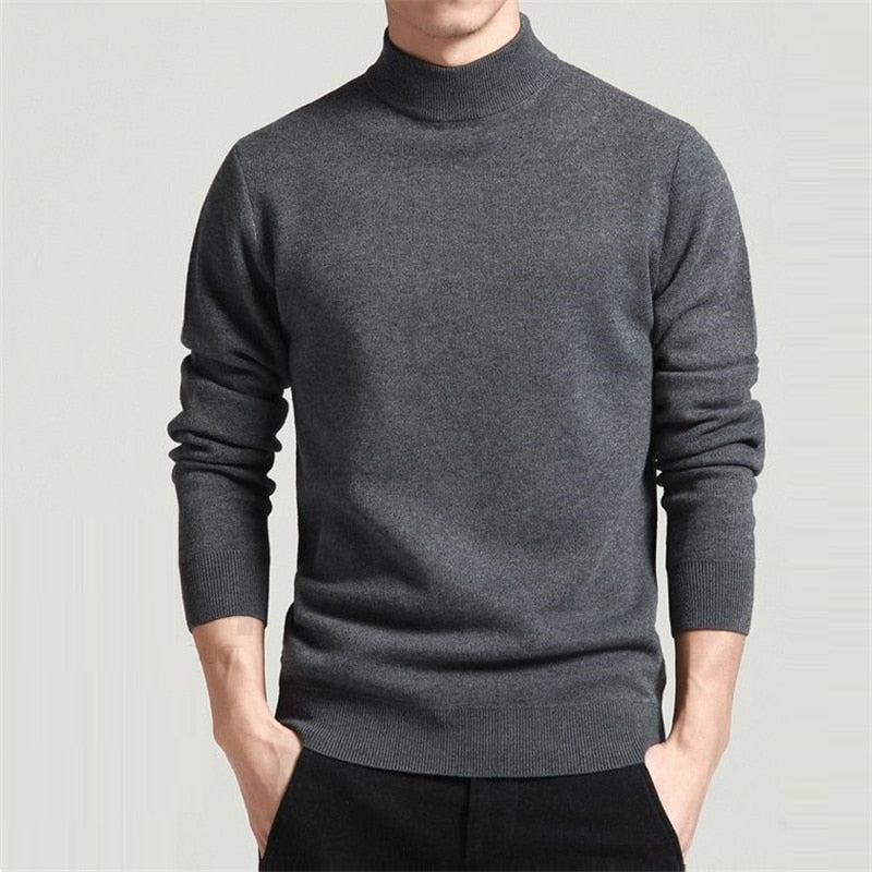 Men Sweater Solid Pullovers Mock Neck Thin Fashion Undershirt