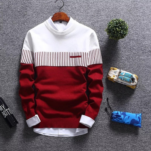 Pullovers Men Fashion Strip Causal Knitted Sweaters