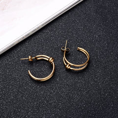 Stainless Steel Exaggerated Round Bead Hoop Earring