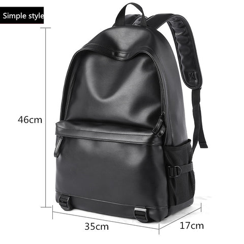 Fashion Men Leather Backpack Black School Bags for Teenager Boys