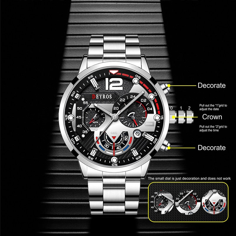 Fashion Mens Watches Luxury Stainless Steel Quartz Wristwatch