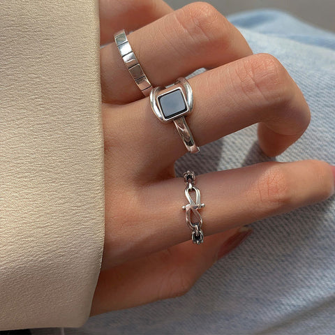 S925 Sterling Silver Rings for Women Fashion Geometry Simplicity Adjustable