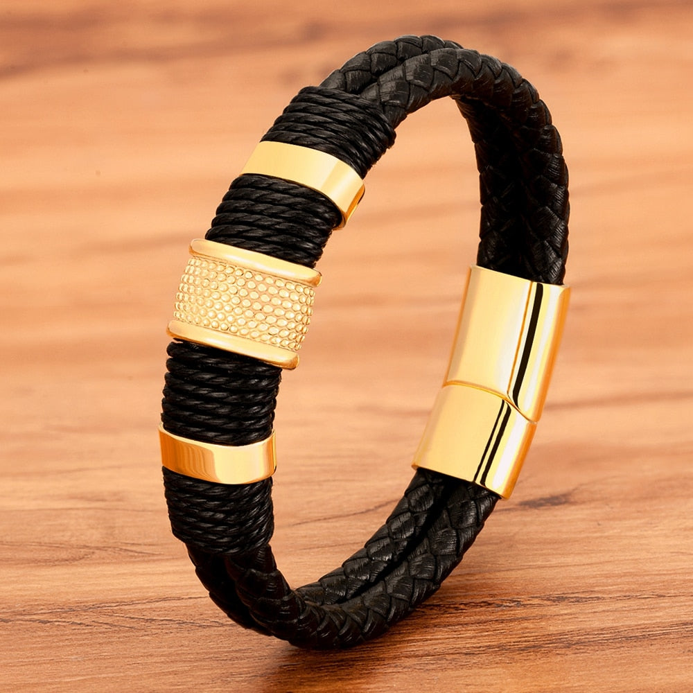 Woven Leather Rope Wrapping Special Style Classic Stainless Steel