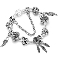 Vintage Silver Color Charms Bracelets Beads Brand