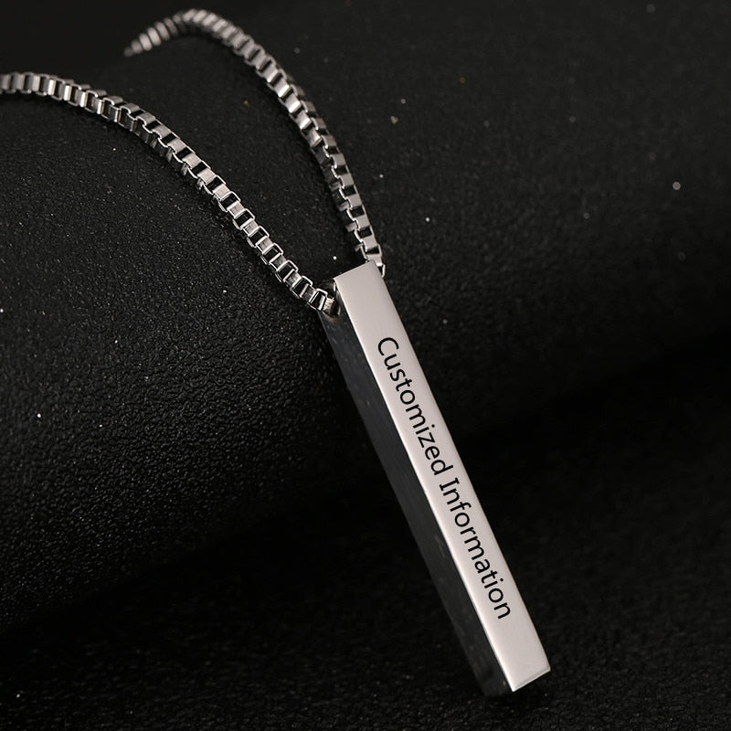 Four Sides Engraving Personalized Square Bar Custom Name Necklace Stainless Steel