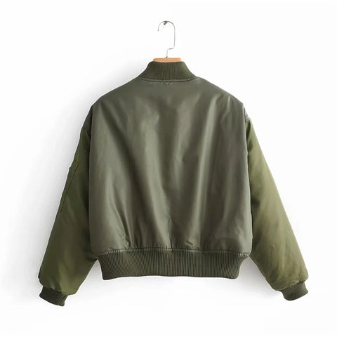 stylish lady green short jackets fashion long sleeve zipper bomber jacket