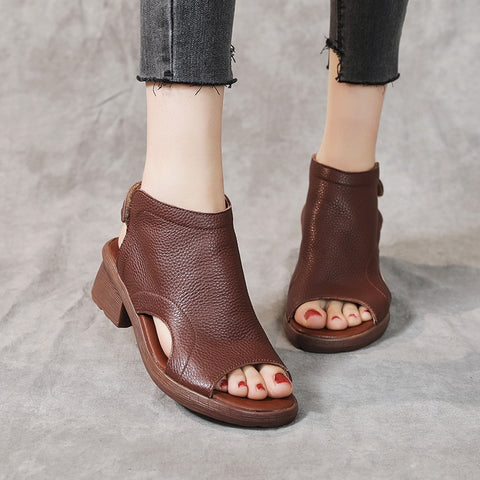 Thick Heel Gladiator Sandals Shoes Retro Handmade