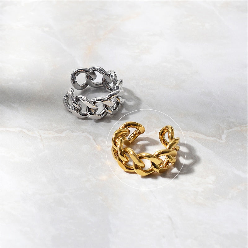 Charming Irregular Chain Geometric Rings Gold Open Rings